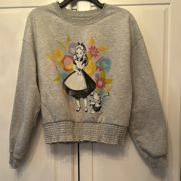 Disney Tops - Disney Gray Crew Neck Sweater w/Alice in Wonderland theme sz L